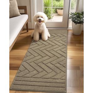 Boraboi® Wasbare Antislip Deurmat voor Binnen en Buiten - Lang, Waterabsorberend, Vuilafstotend, Licht Taupe, 60 x 150 cm