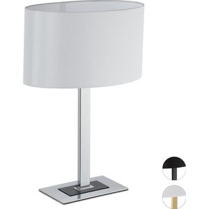 Relaxdays nachtlamp design - tafellamp modern - E14 fitting - schemerlamp slaapkamer zwart - zilver