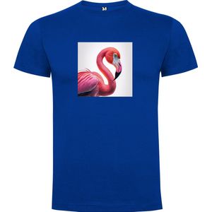 Kobalt Blauw T-Shirt met “ Kleurrijke Flamingo “ Print Full Color Maat M