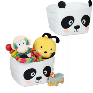 2x opbergmand kinderkamer - vilten mand panda - opvouwbare speelgoedmand - baby