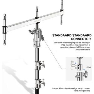 Neewer® - Baby Triple Header Boom Arm met Vijf 5/8"" Baby Pinnen voor LED-lampen/Stroboscoopflitsers - Een 1-1/8"" Pin voor C-Stand/Lichtstandaard met 16mm Baby Steun of 28mm Junior Ontvanger - Gemaakt van Roestvrij Staal - Model UA005