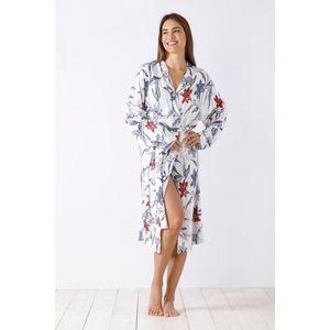 Witte dames badjas met bloemprint Hajo - Wit - Maat - 40/42