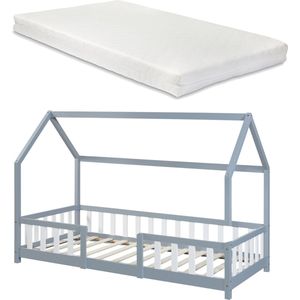 Kinderbed Sisimiut met matras 90x200 cm lichtgrijs en wit