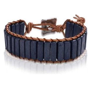 Sorprese armband - Chakra - armband heren - leer - blauw - zilverkleurige sluiting - 17 cm - cadeau - Model J