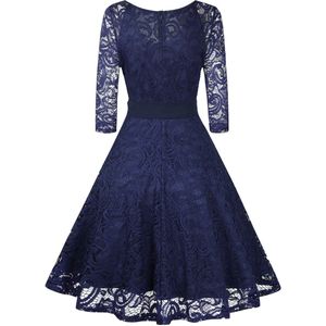 Vintage bruidsmeisjesjurken voor dames voor bruiloften, knielange kanten jurken, cocktailjurken, baljurkenDonkerblauw XXL