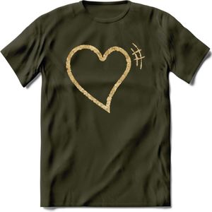 Valentijn Goud Hart T-Shirt | Grappig Valentijnsdag Cadeautje voor Hem en Haar | Dames - Heren - Unisex | Kleding Cadeau | - Leger Groen - XL