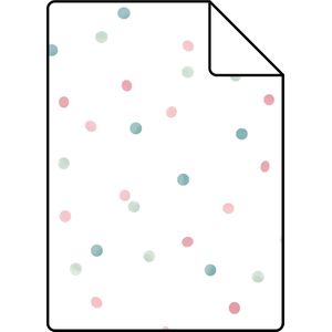 Proefstaal ESTAhome behang stippen roze, mintgroen en vergrijsd blauw - 26,5 x 21 cm - 139049-S
