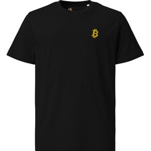 Bitcoin T-shirt Met Goudkleurig Geborduurd Bitcoin Logo - Unisex - 100% Biologisch Katoen - Zwart - Maat XL | Bitcoin cadeau| Crypto cadeau|| Bitcoin Kleding| Crypto Kleding