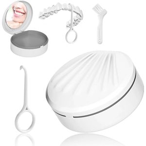 Gebitsbakje-gebitsbakje voor kunstgebit-gebittenbakje-beugelbakje-Prothesecontainer met spiegel, inclusief twee reinigers