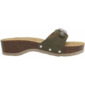 Scholl - Pescura Heel - Slipper - Khaki - Suède - Leer - Rubber