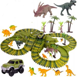 Ilso autobaan met dinosaurussen - 200 elementen - racebaan jungle - Komt met Jeep en Dinosaurus - met dino's - Eenvoudig te Monteren - inclusief batterijen