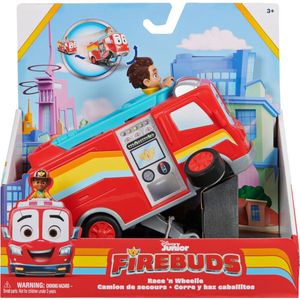 Disney Firebuds Vuur Vriendjes - Bo en Flash brandweerwagen speelgoedvoertuig met terugtrekfunctie en wheelie-actie