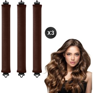 DIVERZA Haar Rollers – Heatless Curls – Krulspelden – Haarkruller Zonder Hitte – Haarrollers 3 delig – Donkerbruin