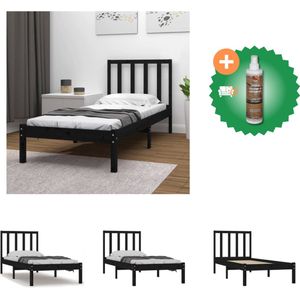 vidaXL Bedframe massief grenenhout zwart 90x190 cm 3FT Single - Bed - Inclusief Houtreiniger en verfrisser