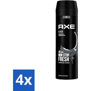 4 x Axe Deodorant Bodyspray Black 200 ml - Deodorant - Axe - Black - 48 Uur - Bevroren Peer