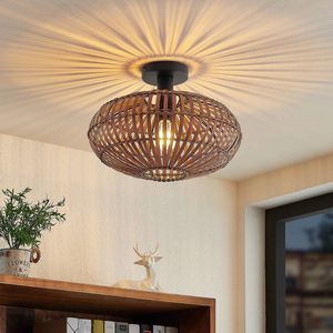 Lindby - plafondlamp hout - 1licht - Bamboe, staal - H: 27.5 cm - E27 - donkerbruin, zwart