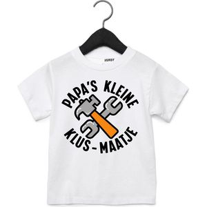T-shirt kind Papa's Klusmaatje | Kraamcadeau | Zwangerschap aankondiging | Vaderdag | Wit | maat 128