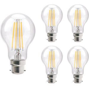 VITO LED Filament Lamp A60 B22 - 8W (vervangt 75W) - 1000lm - 2700K - Ø64mm - 220-240V - Energiezuinig - 5 stuks