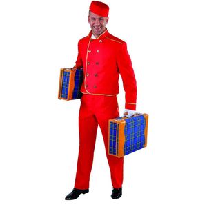 Magic By Freddy's - Eten & Drinken Kostuum - Koffersjouwer Bell Boy Hilton Hotel - Man - Rood - XXL - Carnavalskleding - Verkleedkleding