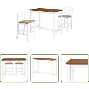 The Living Store Tafel en stoelenset - bruin/wit - MDF tafelblad - massief houten poten - rubberwood frame - beige zitting