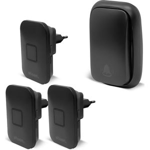 STEEN - DB09 - Draadloze Deurbel Set - Zwart - 3 Ontvangers - 300 Meter Bereik - IP44 Waterdicht