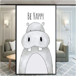 Raamfolie nijlpaard - be happy - 50 x 90 cm