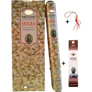 2 Kokers - Wierook - Wierookstokjes - Wierooksticks - Incense sticks - Mogra - Indische Jasmijn - 40 stokjes + 5 mini wierookstokjes + Gelukspoppetje
