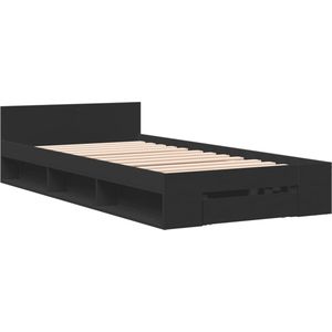 vidaXL - Bedframe - met - lade - bewerkt - hout - zwart - 90x200 - cm