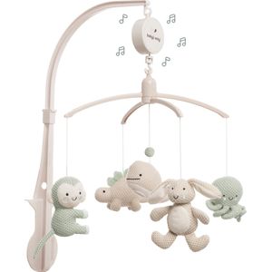 Baby's Only Muziekmobiel baby Animals - Boxmobiel - Laurel Green/Warm Linen - Gebreide figuurtjes - Muziek speelgoed - Melodie 'It's a small world'