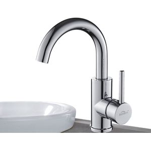 Auralum max Wastafelkraan Zilver - Badkamerkraan Chroom - 360° Draaibare - RVS - Warm & Koud - Inclusief Aansluit slangen 3/8