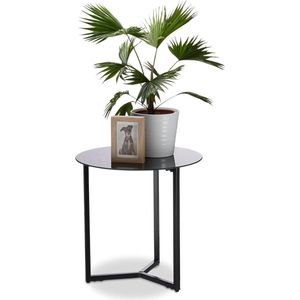 Bijzettafel rond glas metaal HBD 51 x 50 x 50 cm decoratieve salontafel koffietafel zwart - moderne look