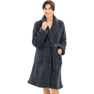 HOMELEVEL fleece badjas voor dames - Damesbadjas van zachte sherpa fleece - Met zakken en ceintuur - Maat M in zwart