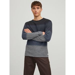 JACK & JONES Hill knit crew neck slim fit - heren pullover katoen met O-hals - blauw Gradient - Maat: S