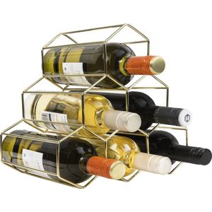 QUVIO Wijnrek - Wijnkast - Drankkast - Wijnrek muur - Wijnrek staand - Wijnrekken - Wijnaccessoire - Voor 6 flessen - 19 x 25,5 x 25 cm (lxbxh) - Metaal - Goud
