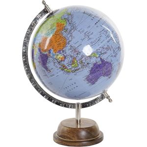 Decoratie wereldbol/globe blauw op metalen voet/standaard 20 x 32 cm - Landen/contintenten topografie