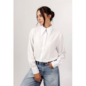 Atelier of Shades Dames Classic Shirt - Blouse - Pointed Collar - Wit - 100% Viscose - Maat L