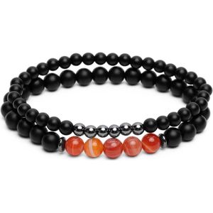 Zentana Set van 2 - Balans Armbanden - Agaat & Hematiet - Doelgerichtheid - S 165mm