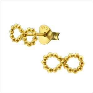 Aramat jewels ® - Zilveren goldplated infinity oorbellen bolletjes 925 zilver 9x4mm goudkleurig
