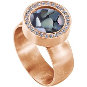 Quiges RVS Schroefsysteem Ring met Zirkonia Rosékleurig Mat 17mm met Verwisselbare Grijze Vlokjes Schelp 12mm Mini Munt