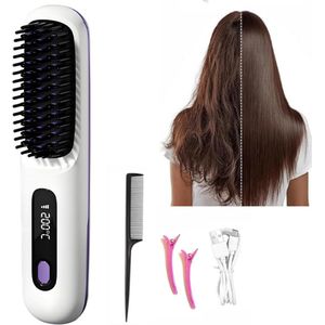 Stijltang - Draadloze stijltang - Krultang - Compact en draagbaar - Met LED-display - Bescherming tegen verbranding - Mini - Warme borstel - Dames (wit)