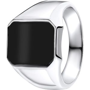 Lucardi Heren Zilveren zegelring zwarte steen - Ring - 925 Zilver - Zilverkleurig - 19 / 60 mm