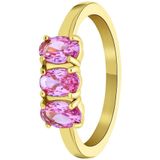 Lucardi Dames Stalen goldplated vintage ring met drie roze zirkonia - Ring - Staal - Goudkleurig - 18 / 57 mm