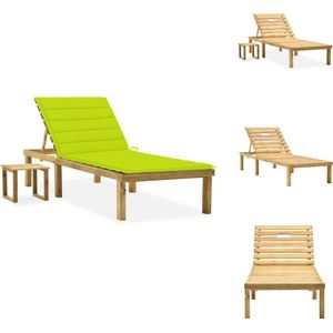 vidaXL Ligstoel Grenenhout - Houten loungebed - 200x70x(31.5-77) cm - Verstelbare rugleuning - Inclusief kussen en tafel - Ligbed