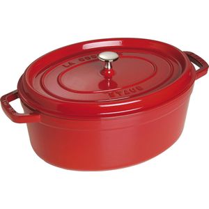 Staub Ovale Stoofpan van Gietijzer 37 cm - 8 l - Energiebesparend en Smaakvol Koken - Kersenrood