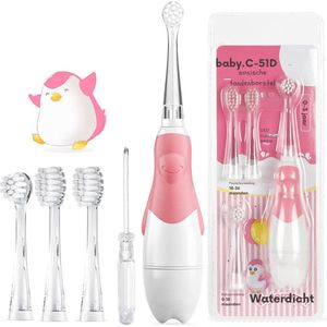 Goodivery - Elektrische Tandenborstel Kinderen - Kindertandenborstel - Waterdicht IPX7 - 3 Zachte Borstelkoppen - 2x2x19cm - Roze
