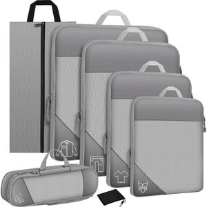 Packing Cubes Compression - kofferorganizerset - 7-delig - verpakkingskubussen - waterdichte schoenentas - pakzak compressie - kleding - schoenen Packing cubes compression