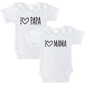 Rompertje - I love papa & i love mama - maat: 92 - korte mouwen - kleur: wit - 2 stuks - romper - rompers - rompertjes - baby born - geschenk aankondiging - zwanger - geschenk - geschenk cadeau - cadeau - baby