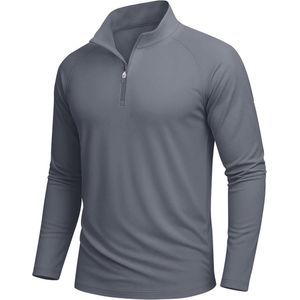 Heren UV-Shirt met Lange Mouwen en 1/4 Ritssluiting - Rashguard UPF 50+, Sneldrogend Sportshirt