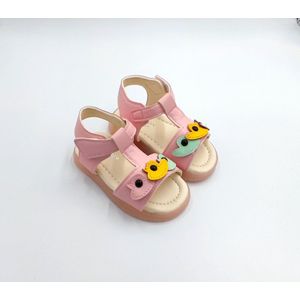 Meisjes baby / peuter / kleuter zomer sandalen - roze met vogeltjes aan de tenen - klittenband sluiting - maat 21