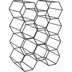 Housevitamin Wijnrek-Zwart Metaal-43x31x16cm 11 Vaks Geometrisch - Zwart Metaal